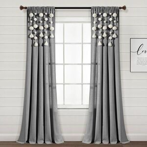 Lush Decor - 95"x52" Boho Pom Pom Tassel Linen Window Curtain P Gray